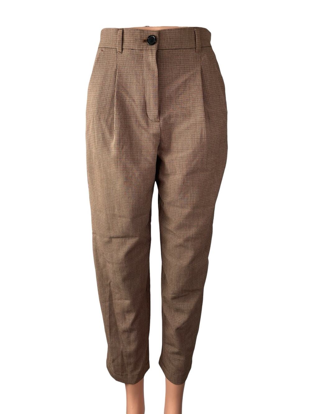 Little Moon Women's Check Plaid Pleated High Rise Tapered Trousers Dress Pants 2